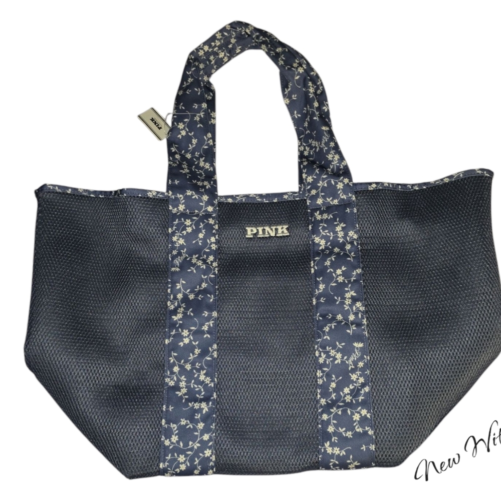 PINK Victoria's Secret Floral Blue Tote Bag